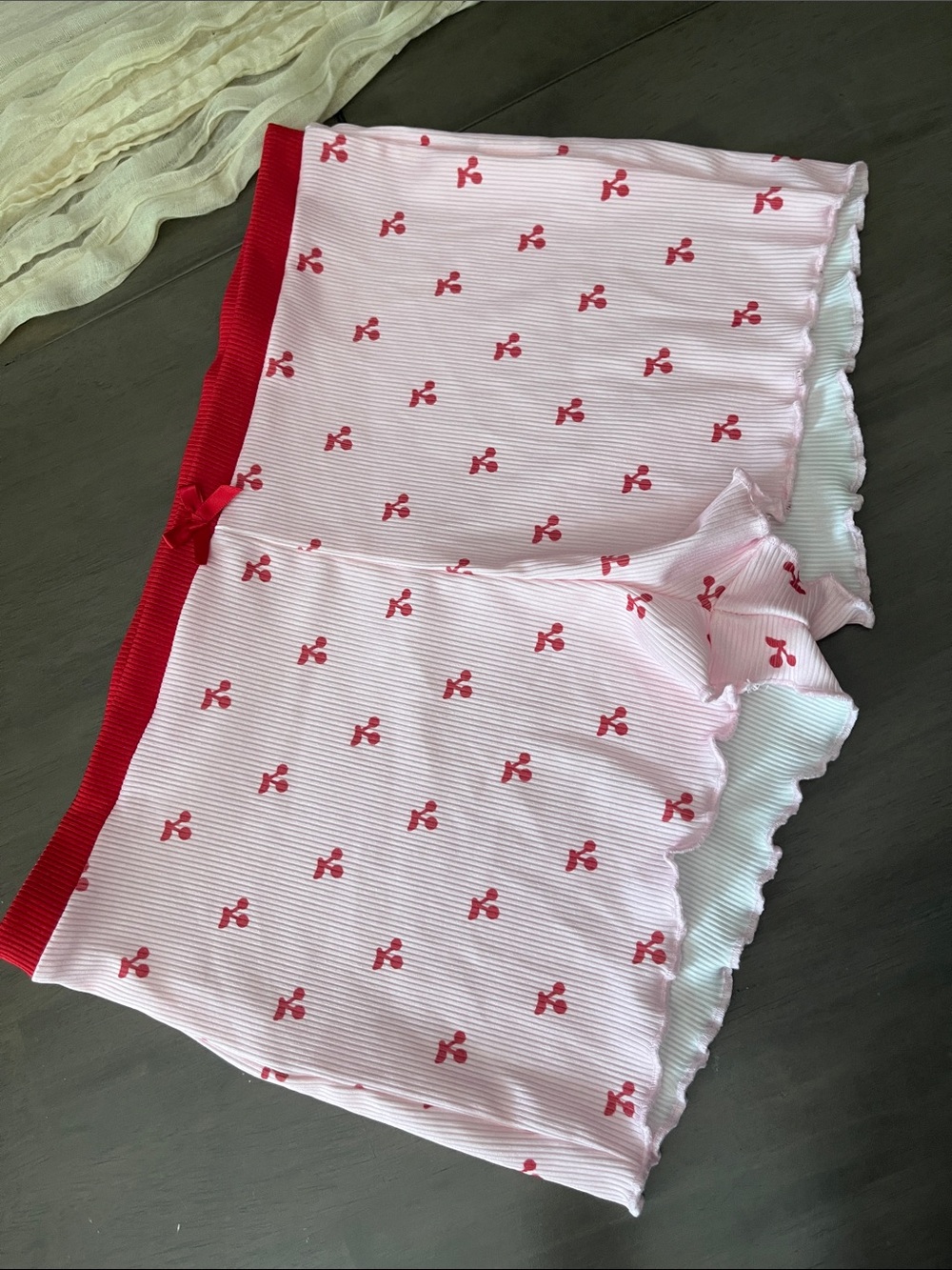 Pink Ribbed Shorts with Red Cherry Print NEVER WORN